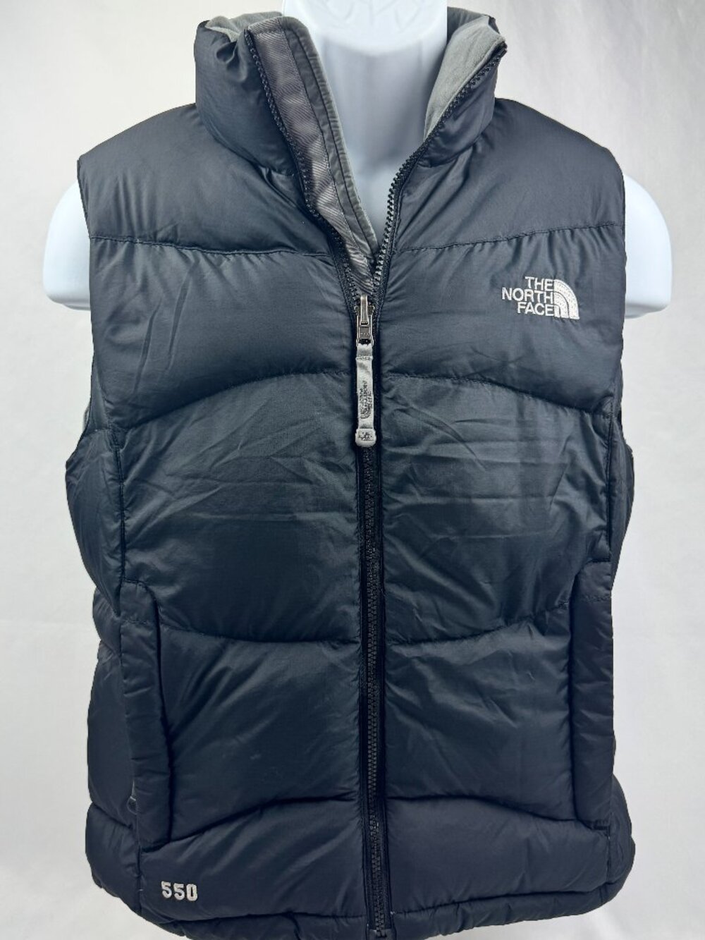 Women's Black The North Face 550 Goose Down Puffer Vest Full Zip Size M Pockets